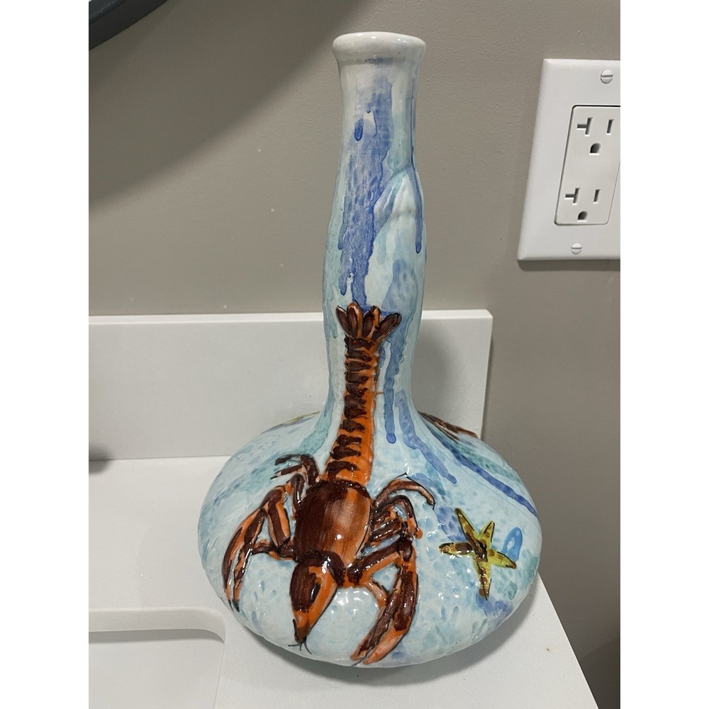 Vintage MCM SAM Italy Republic Of San Marino 3D Lobster‎ Sea Life Pottery Vase